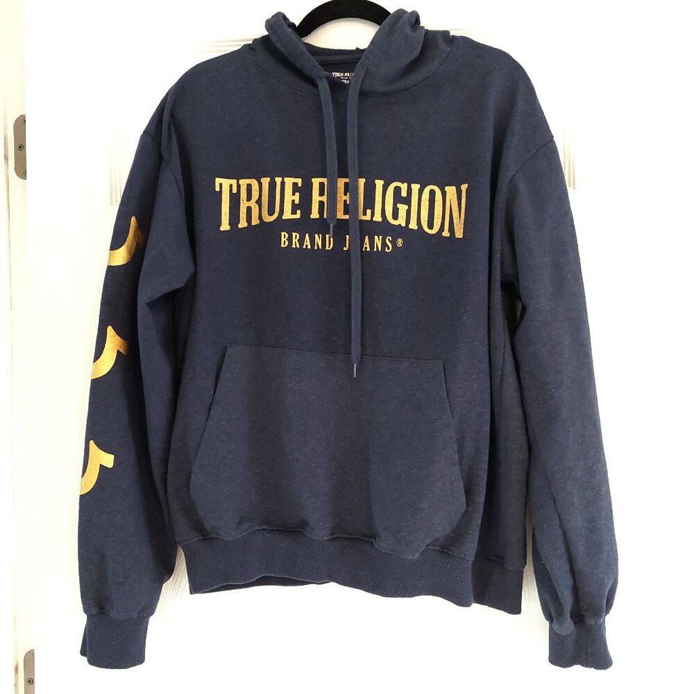 True Religion Pullover Hoodie Men’s Large Blue Gold